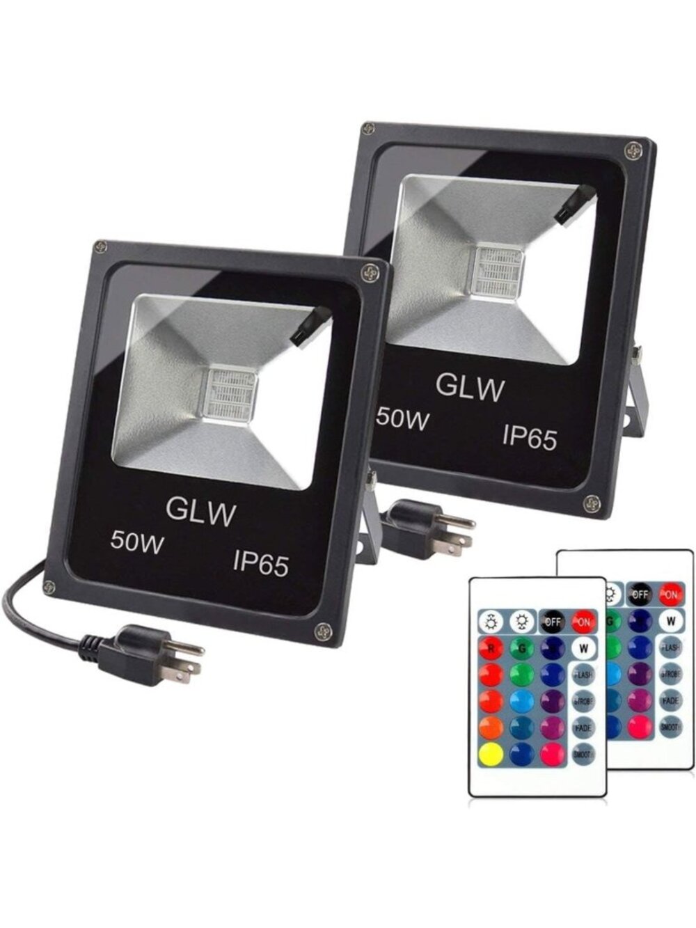 50W RGB LED Flood Lights - Color Changing, Remote Control, Waterproof, 2 Pack